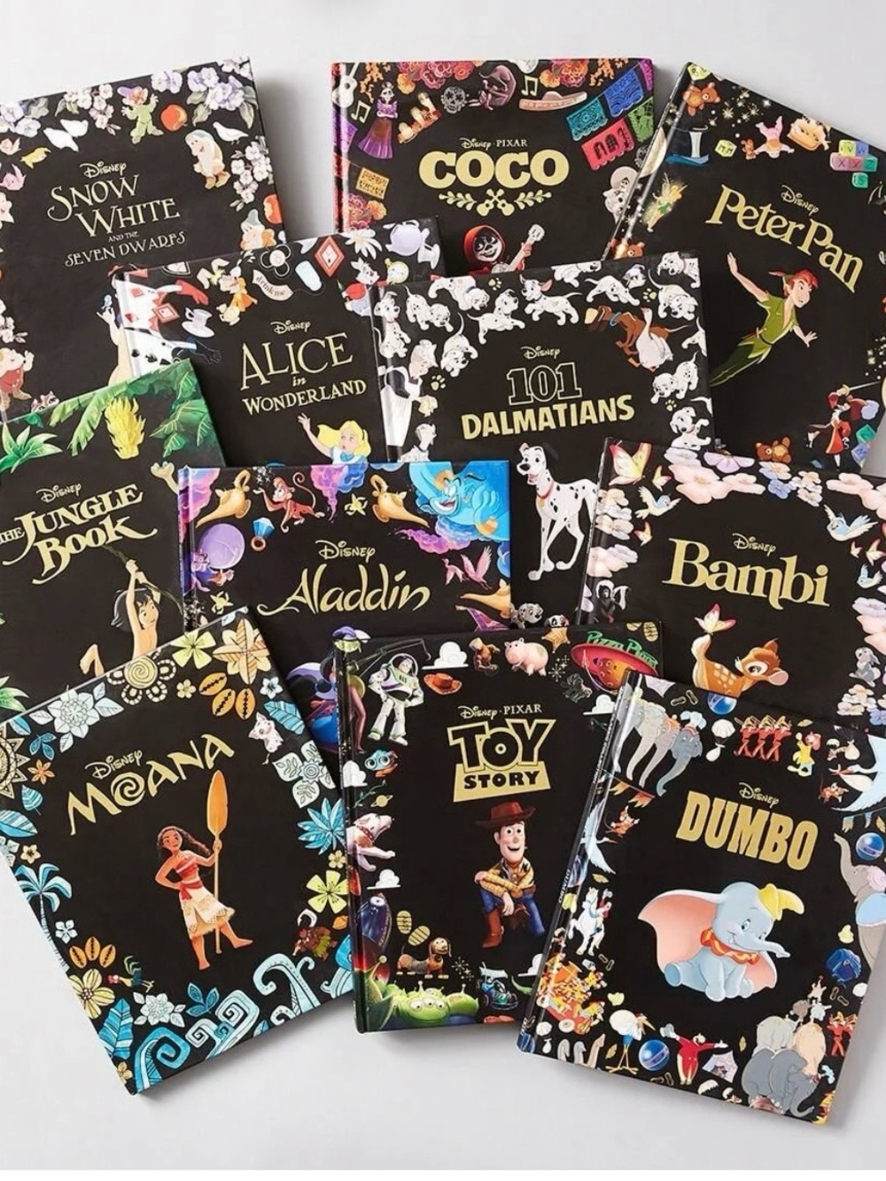 Disney Black Cover Classic Kids Storybook Set with Colorful Artwork